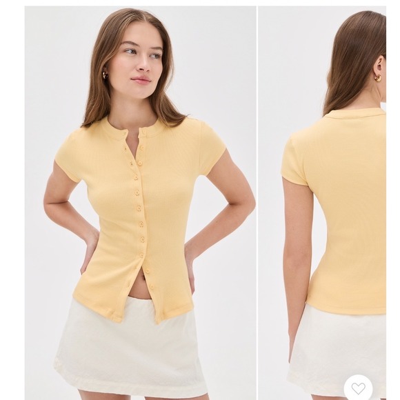 Reformation Sweaters - Reformation Raelynn Knit Top Blonde Ribbed Button Front Baby Tee XL